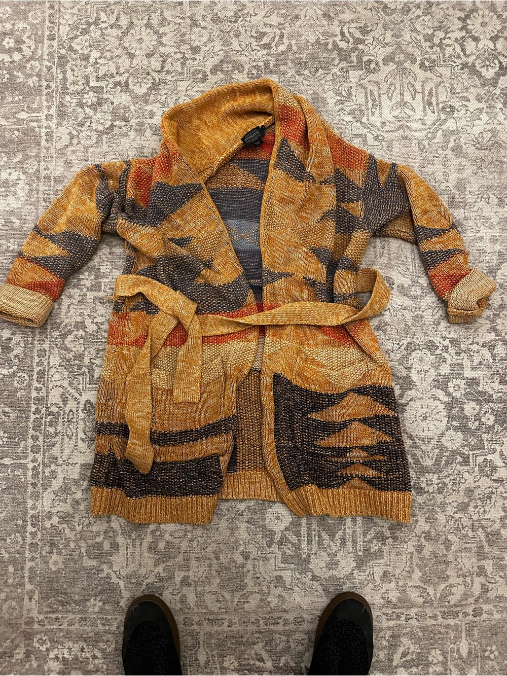 Pendleton Open-Front Belted Cardigan Jacket - Mustard Multi